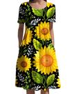 Vestido Medlor feminino Boho com estampa floral de verão com bolsos Vestido Medlor feminino Boho com estampa floral de verão com bolsos