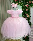 Vestido Menina Bonita Aline Rosa Bebê - Tecido Tafeta Vestido Menina Bonita Aline Rosa Bebê - Tecido Tafeta