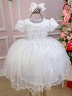 Vestido Menina Bonita Branco com Borboletas e Tule no Peito