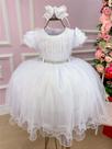 Vestido Menina Bonita Branco com Tule e Laços
