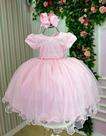 Vestido Menina Bonita Dafne Rosa Bebê com Laço e Gola Redonda