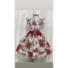 Vestido Menina Elegante Infantil Floral 2 laço Vermelho Busto Sublimado