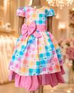 Vestido Menina Infantil Elegante Junina Xadrez Corações Rosa Vestido Menina Infantil Elegante Junina Xadrez Corações Rosa