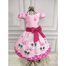 Vestido Menina Infantil Luxo Manga Viés Chuva de Amor Rosa