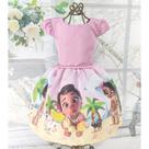 Vestido Menina Infantil Luxo Temático Busto Liso Moana Baby Rosa