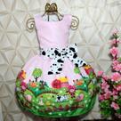 Vestido Menina Infantil Luxo Temático Fazendinha Busto Sublimado