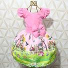 Vestido Menina Infantil Luxo Temático Laço Feito Jardim Encantado