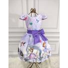 Vestido Menina Infantil Luxo Temático Manga Viés Princesa Sofia