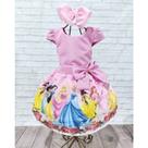 Vestido Menina Infantil Luxo Temático Princesas Disney Busto Liso
