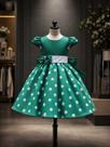 Vestido Menina Infantil Simples Verde Bolinhas Brancas