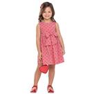 Vestido Meninas em Tecido Viscose Estampado corações Vermelho Angerô