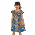 Vestido Meninas Trapézio Malha Azul Anoitecer Estampa Flores Nanai Tamanho:14 anos