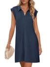Vestido MEROKEETY 2025 de verão, manga curta, decote em V, azul marinho, feminino
