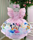 Vestido Mickey Mouse Baby Temáticos Kids Luxo Aniversário Rosa