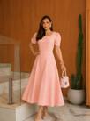 Vestido mid saia godê em viscose sarjada moda evangelica plus