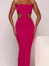 Vestido Midi Aberto na Cintura Canelado sem alça.