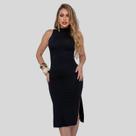 Vestido Midi Acinturado Estilo Básico Com Fenda Lateral Regata Tubinho