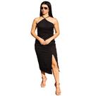 Vestido Midi Alfaiataria Elegante com Fenda Feminino Festa Preto Pink Nude