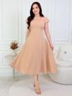 Vestido Midi Alfaiataria Elegante Liso para Festa Convidada Social Trabalho Rodado Cor:BegeTamanho:GG