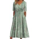 Vestido midi BEYINCUTE Boho com estampa floral e manga 3/4 para mulheres Vestido midi BEYINCUTE Boho com estampa floral e manga 3/4 para mulheres