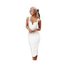Vestido Midi Bodycon Branco Feminino Com Alça Fina E Decote V Para O Verão, Elegante Para Casamento,