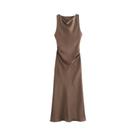 Vestido Midi Bodycon Elegante De Cetim Sem Mangas Com Decote Drapeado Para Mulheres - Estilo Vintage