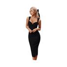 Vestido Midi Bodycon Preto Feminino Com Alça Fina E Decote V, Elegante Para Casamento, Noite E