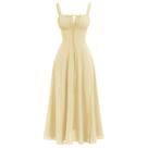 Vestido Midi Boho Floral Corset ABEHIK Amarelo com Alças Finas Ajustáveis Vestido Midi Boho Floral Corset ABEHIK Amarelo com Alças Finas Ajustáveis