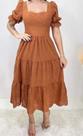 Vestido Midi Bordado Manga Bufante Curta Vestido Midi Bordado Manga Bufante Curta