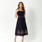 Vestido Midi Bordado Poliamida Feminino Liso Verão Vestido Midi Bordado Poliamida Feminino Liso Verão