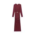 Vestido Midi Borgonha Feminino Manga Longa Elegante Vintage Festa Noite Primavera Verão HXAO Vestido Midi Borgonha Feminino Manga Longa Elegante Vintage Festa Noite Primavera Verão HXAO