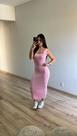 Vestido Midi Canelado Alça Grossa Básico Tricot Verão