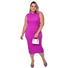 Vestido Midi Canelado Plus Size Regata Feminino Midi