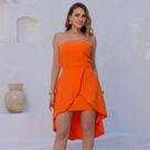 Vestido Midi Cauda de Sereia Lia Amarração Nas Costas Bojo Tendência sem alça Tecido Moda 2025 Feminino Elegante