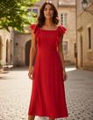 Vestido Midi Chá De Mangas Curtas Com Babados Lunender 49472