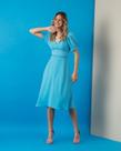 Vestido MIDI com detalhe cintura manga zíper atrás