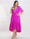 Vestido midi crepe renda botão pink