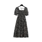 Vestido Midi de Chiffon Casual para Verão - Manga Curta e Gola Quadrada