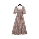 Vestido Midi de Chiffon Casual para Verão - Manga Curta e Gola Quadrada