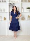 Vestido Midi De Lese Feminino 100% Algodão Decote V Manga Curta Bufante