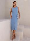 Vestido Midi de Linho com Alças Largas e Fenda Sofisticada Vestido Midi de Linho com Alças Largas e Fenda Sofisticada