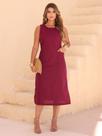 Vestido Midi de Linho com Bolsos Laterais Versátil Vestido Midi de Linho com Bolsos Laterais Versátil