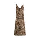 Vestido Midi de Tule com Estampa Leopardo - Sem Mangas, Costas Nuas, Estilo Vintage para Festa