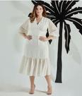 Vestido Midi decote V punho c/ elastex tam:M cor: off