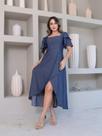 Vestido midi elegante liso chambray botao manga curto