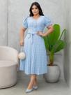 Vestido Midi Elegante Plissado Manga Princesa com Babado e Botão Brilho Vestido Midi Elegante Plissado Manga Princesa com Babado e Botão Brilho