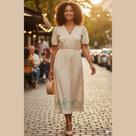 Vestido Midi em Meia Malha com Gola V Cereja Rosa