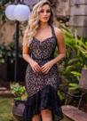 Vestido Midi em Renda com Flare Duplo na Barra