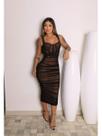 Vestido Midi em Tule Drapeado Decote Coração