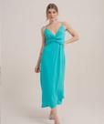 Vestido midi em viscolinho com alças finas, azul turquesa